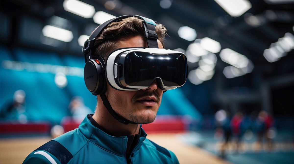 IMAGE 5: An Olympic athlete using virtual reality in a practice arena (AI-generated).
