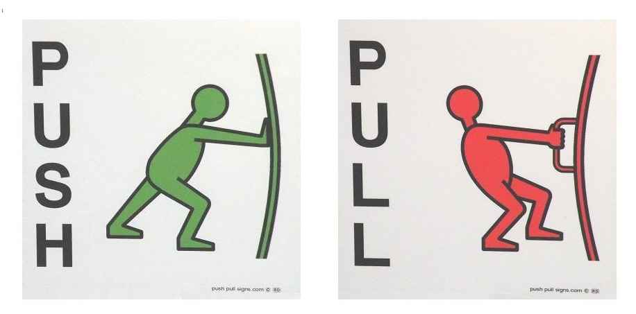 In everyday life, we often interact with contingent stimulus-response pairings. For instance, in the UK, USA, or Canada, door handles signal a “pull” response, whereas absent handles signal a “press” response.