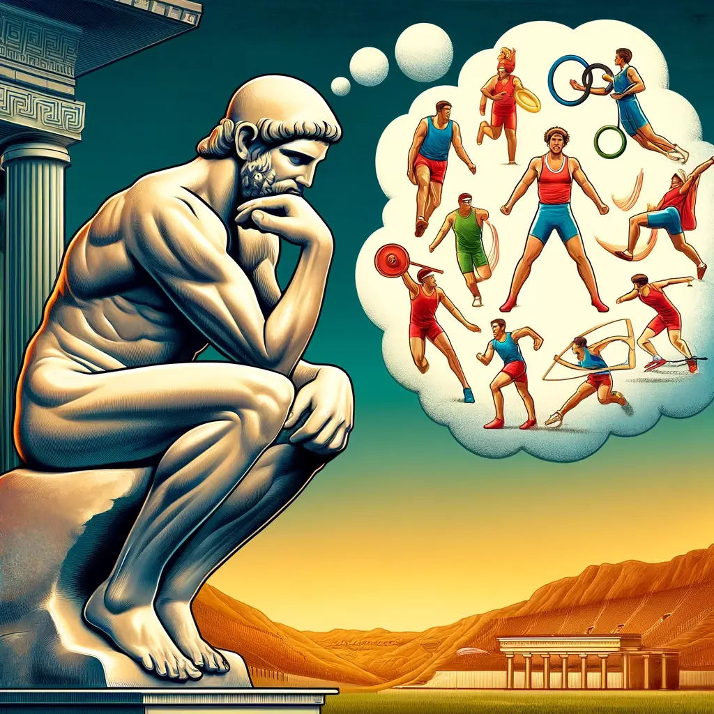 Image 1: Greek goddess thinking about the Olympic Games.